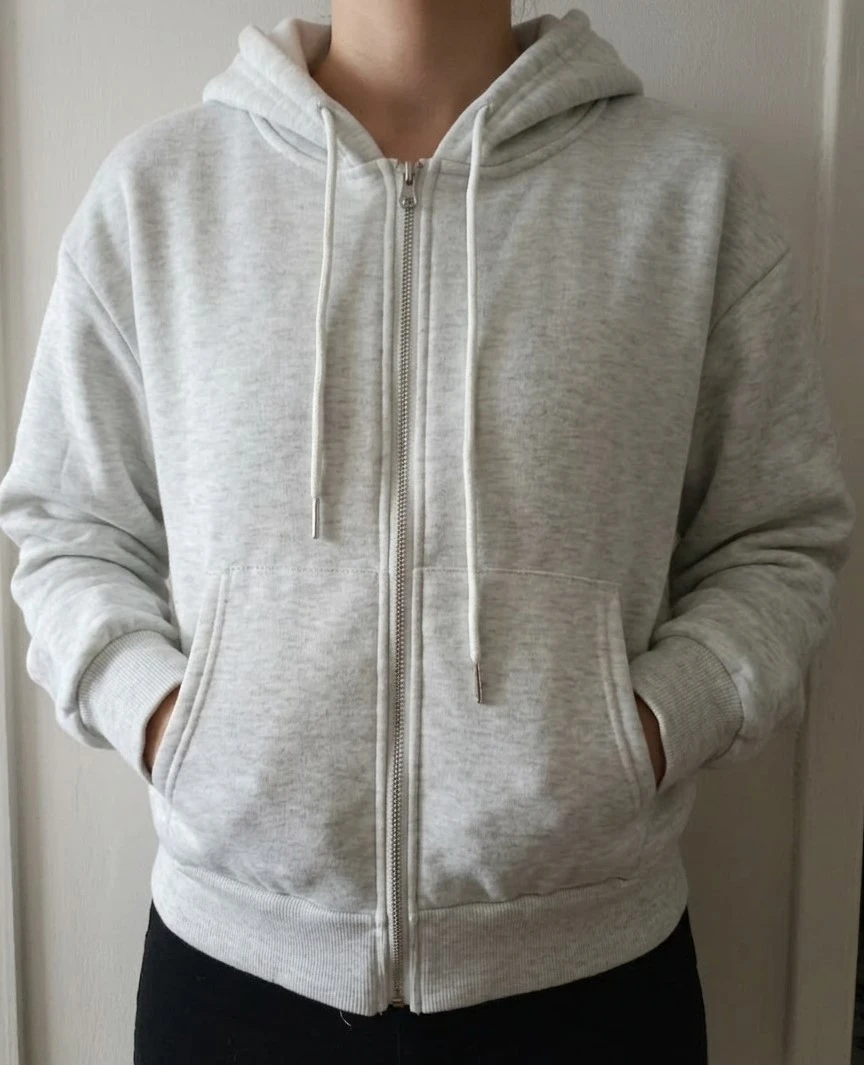 Gilet crop à capuche gris chiné – Style Streetwear/Casual – Taille M (Neuf)